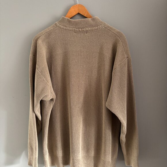Vintage 90s Khaki Taupe Henley Sweater - Picture 2 of 8